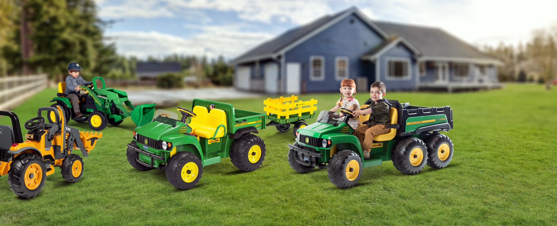 5 trattori e ruspe elettriche John Deere  per giocare all'aria aperta
